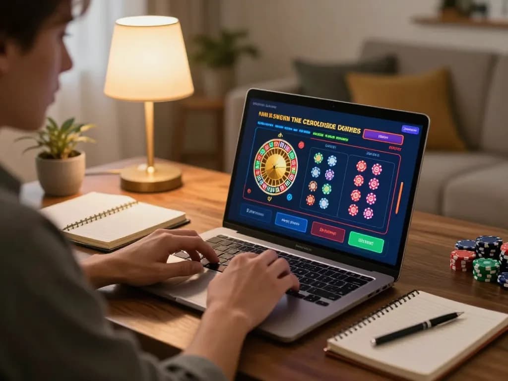 Player strategizing gameplay in online casino, showcasing 88i betting on roulette with chips at home
