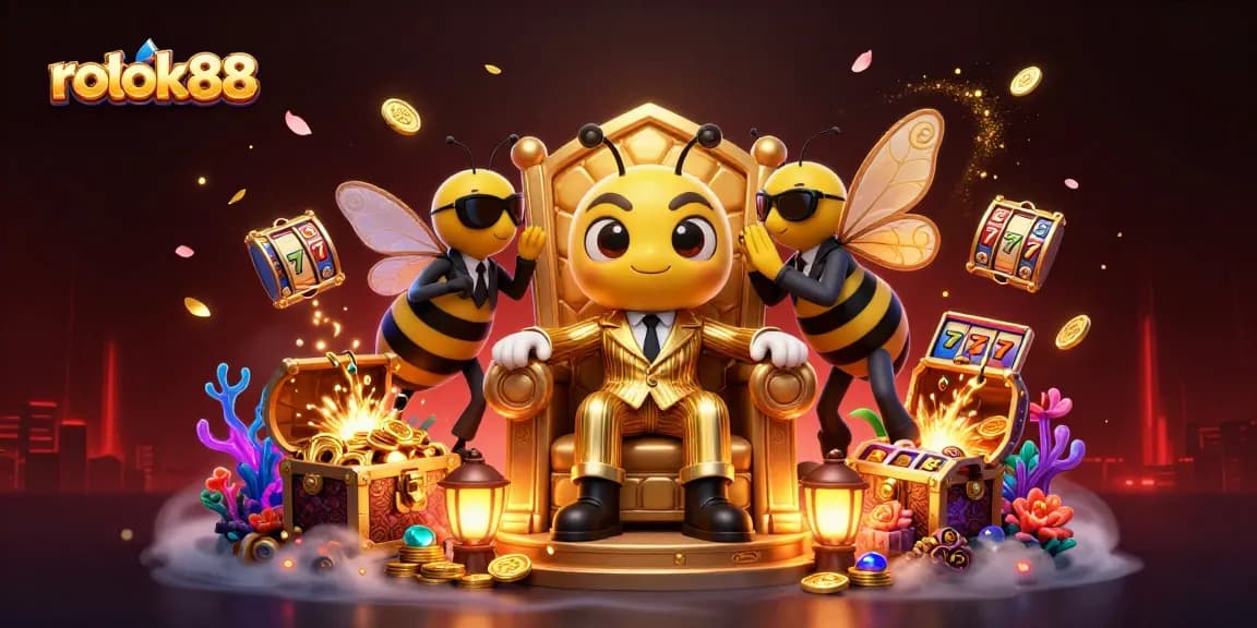 Experience the excitement of rokok88 with a lively illustration of a bumblebee mob boss at the casino.