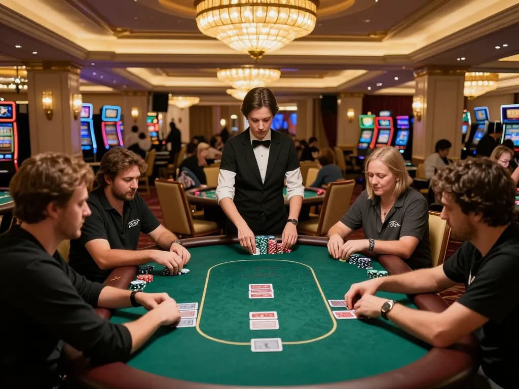 A lively poker game scene showcasing the best widget store for customizing your game strategy with vibrant chips and focused players.