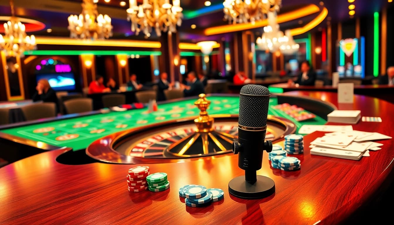 Exciting casino atmosphere with roulette table and MV88 microphone highlighting professional audio.