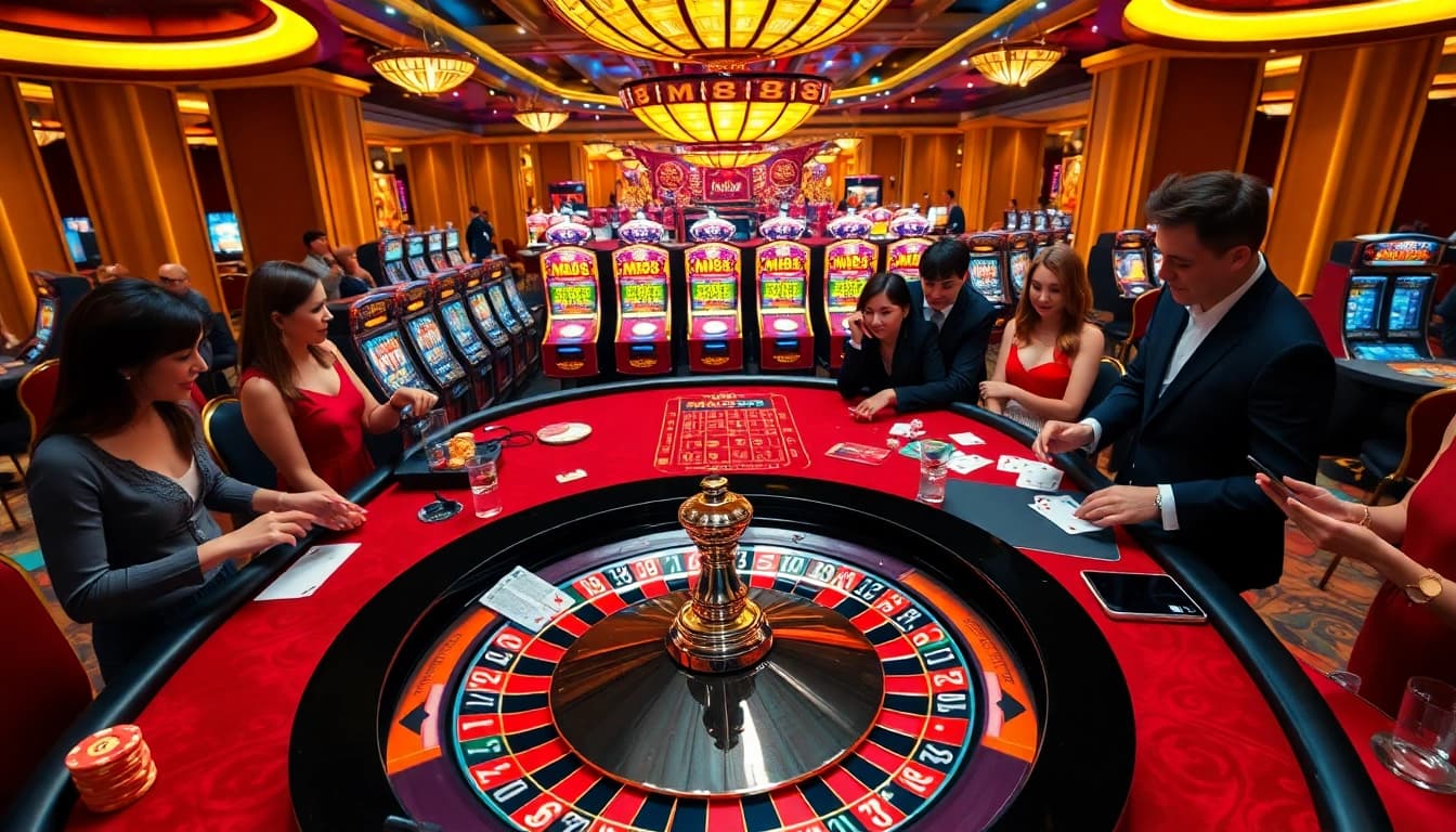 Experience the excitement of MM88 at a vibrant casino table filled with poker chips and players.