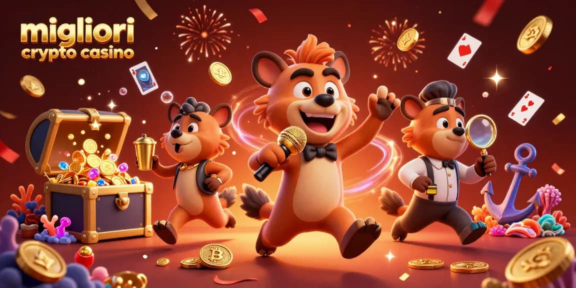 Scopri i migliori crypto casino con questa vivace illustrazione che rappresenta un ambiente di gioco dinamico e colorato.