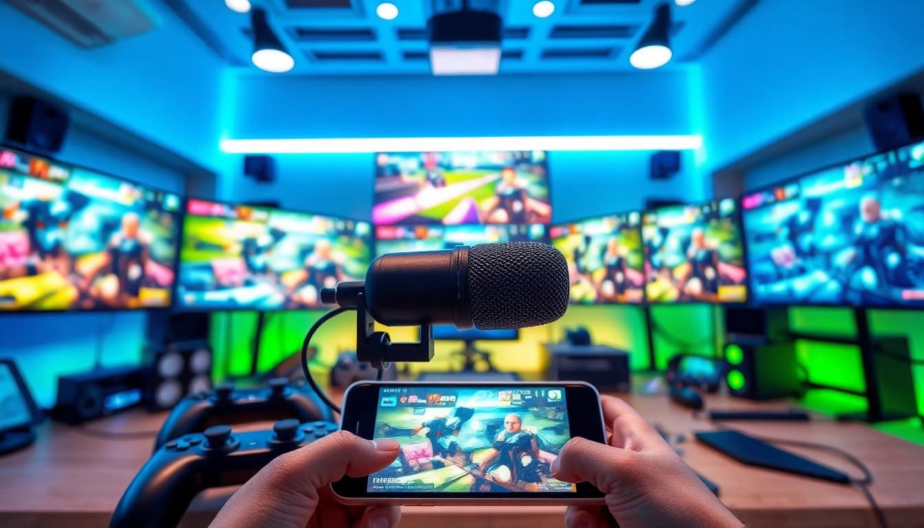 MV88 microphone featured in a lively gaming setup, perfect for streaming.