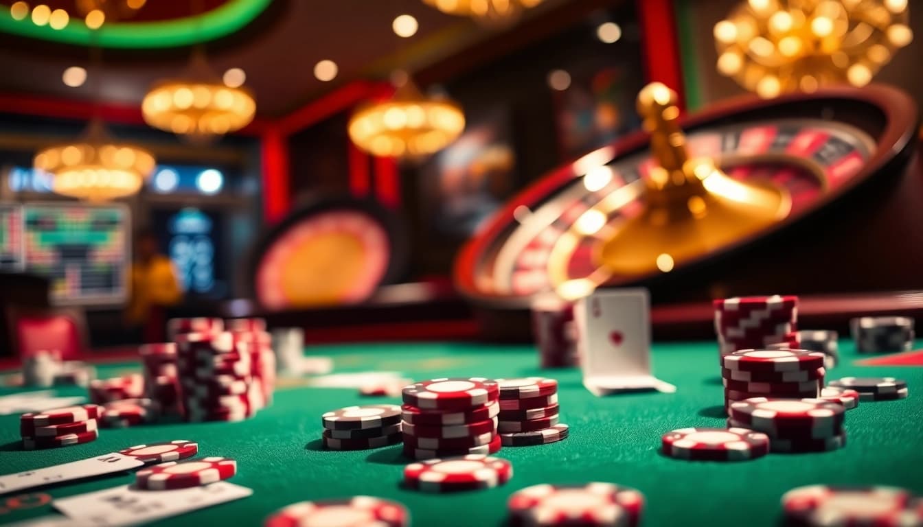 Players engaging in high-stakes poker at a lavish casino, embodying the excitement of NK88 gaming.