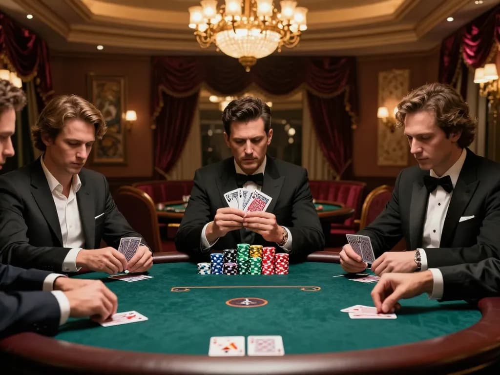 Players engage in an intense poker game at 98win vin casino, showcasing strategy and competition.