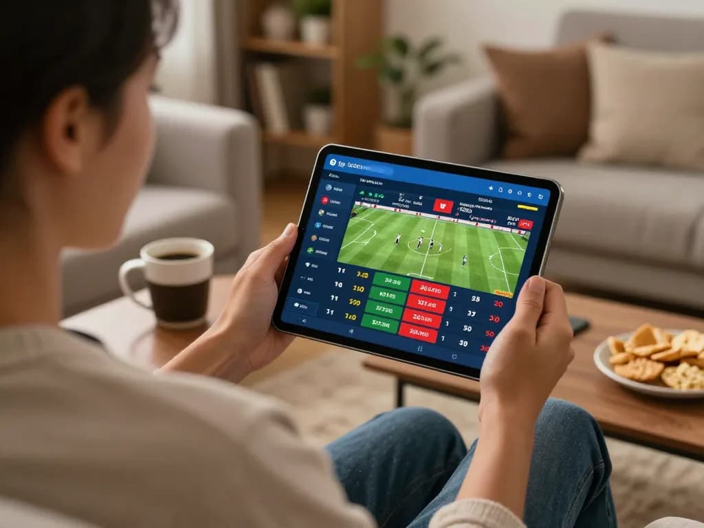 Bóng đá lu betting experience at home, capturing excitement and strategy while checking live scores.