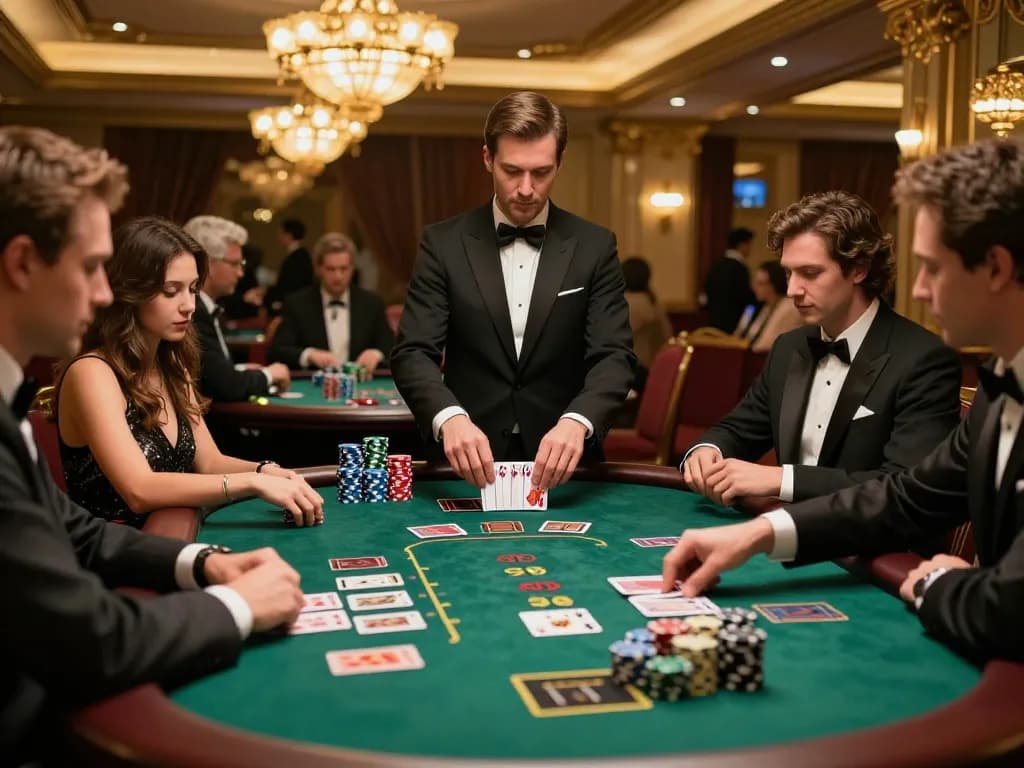 king33 players strategizing at a blackjack table under warm casino lighting