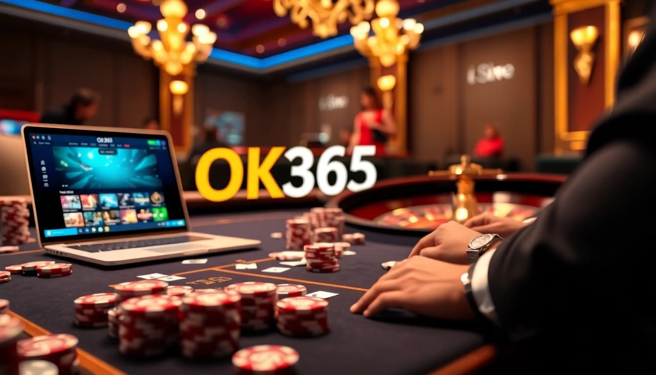 Experience thrilling online gambling at OK365 with luxurious casino tables and vibrant gaming.