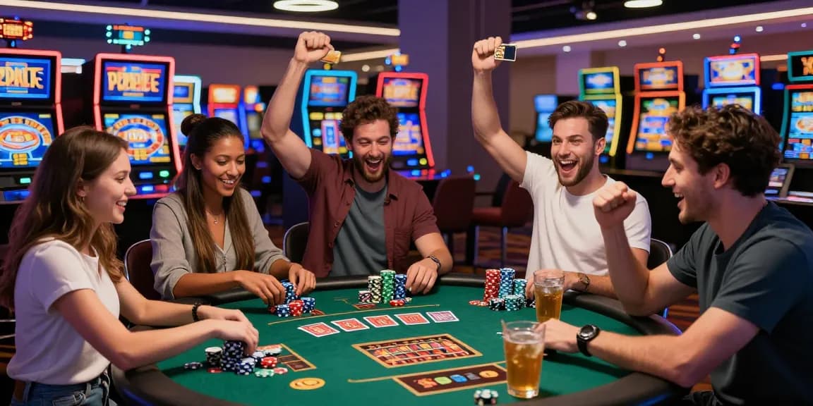 Sòng bạc Jin88 với không khí sôi động và những người chơi vui vẻ trong trò chơi casino hấp dẫn.