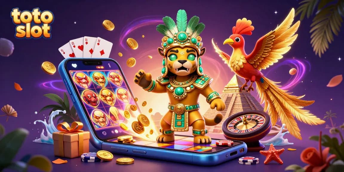 Experience exciting toto slot adventures with this vibrant illustration showcasing a dynamic Mayan scene.