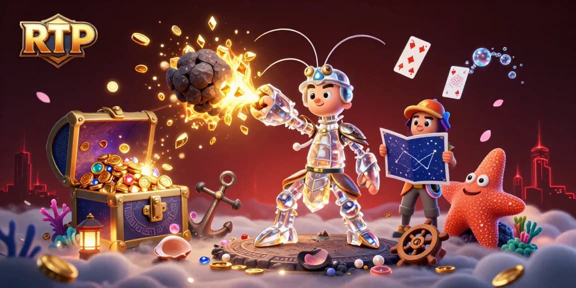 Engage RTP strategies with a vibrant casino scene showcasing galactic themes and explosive treasures.