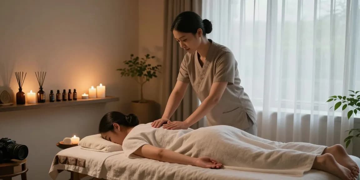 역삼동마사지 전문가가 편안한 공간에서 고객에게 스웨디시 마사지를 진행하는 모습