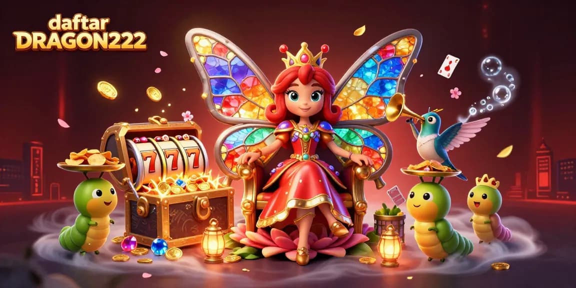 Experience the excitement of daftar DRAGON222 with vibrant slots, golden treasures, and a fantasy casino scene.