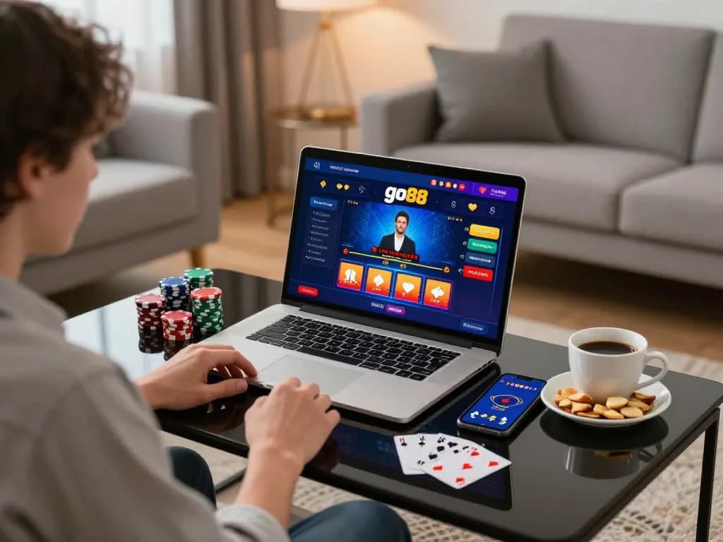 Gambling at home with go88 interface on laptop and smartphone.