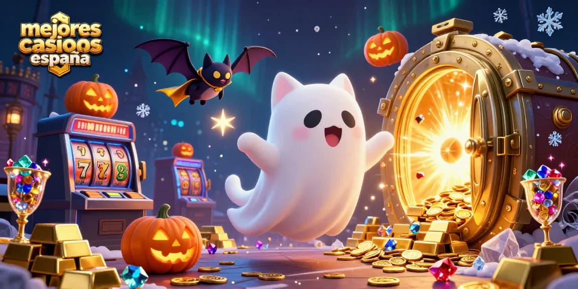 Disfruta de la acción en los mejores casinos online España con un gato fantasma y un murciélago en un ambiente lujoso.