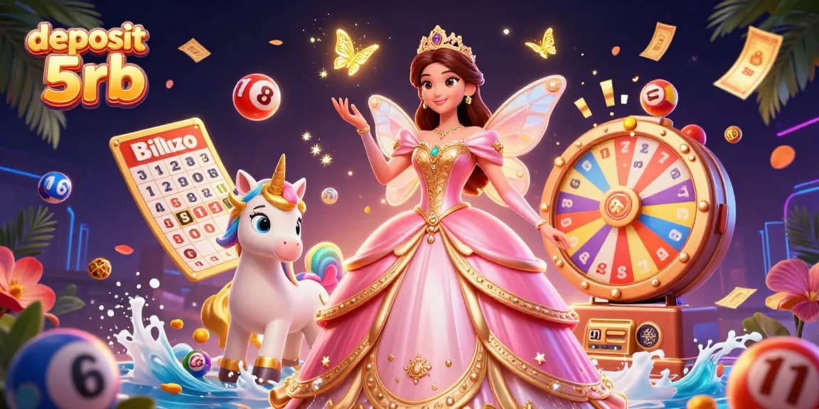 Engage with the vibrant deposit 5rb scene showcasing lottery elements and magical characters!