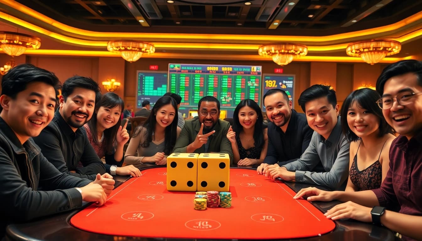 Players enjoying an exciting game at Tài Xỉu MD5 table, enhancing their experience at https://taixiumd5.fan/.