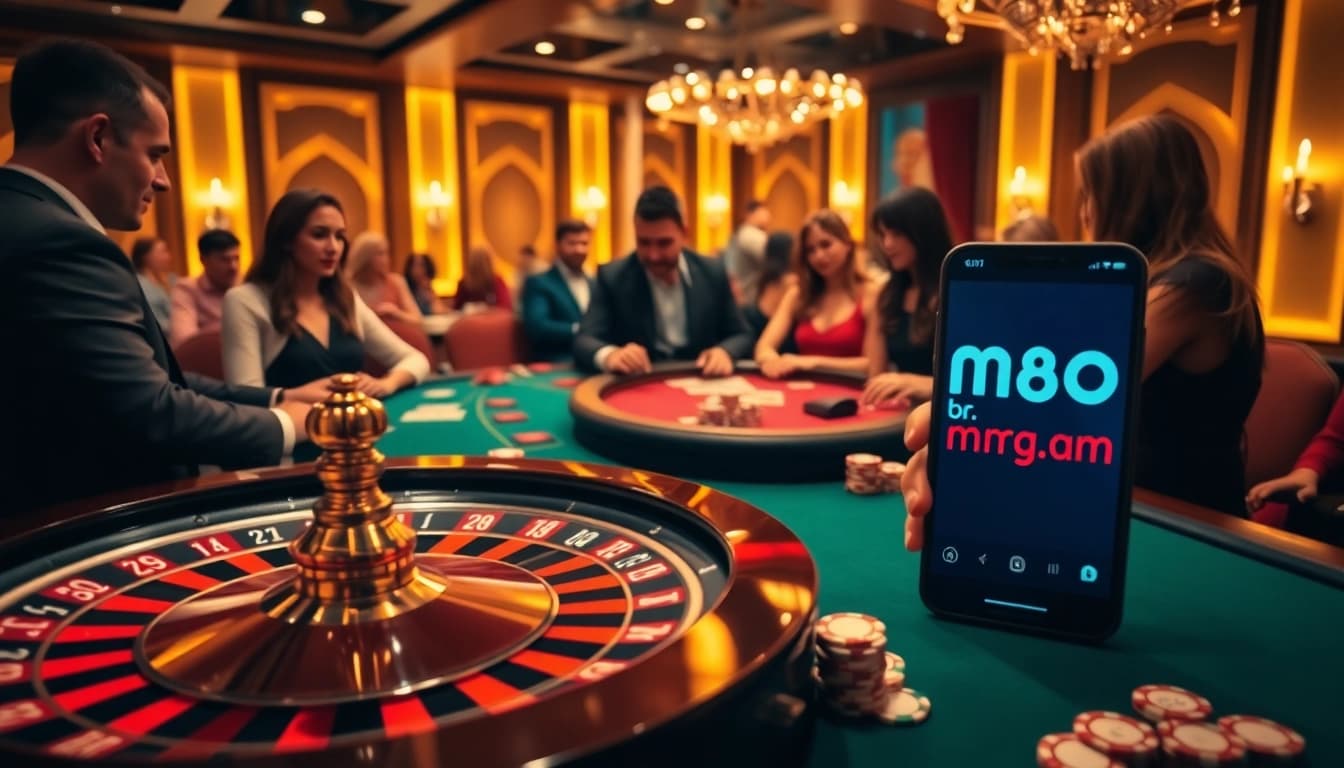 Engaged players enjoying a vibrant gaming experience at mm88.br.com with roulette and poker chips.