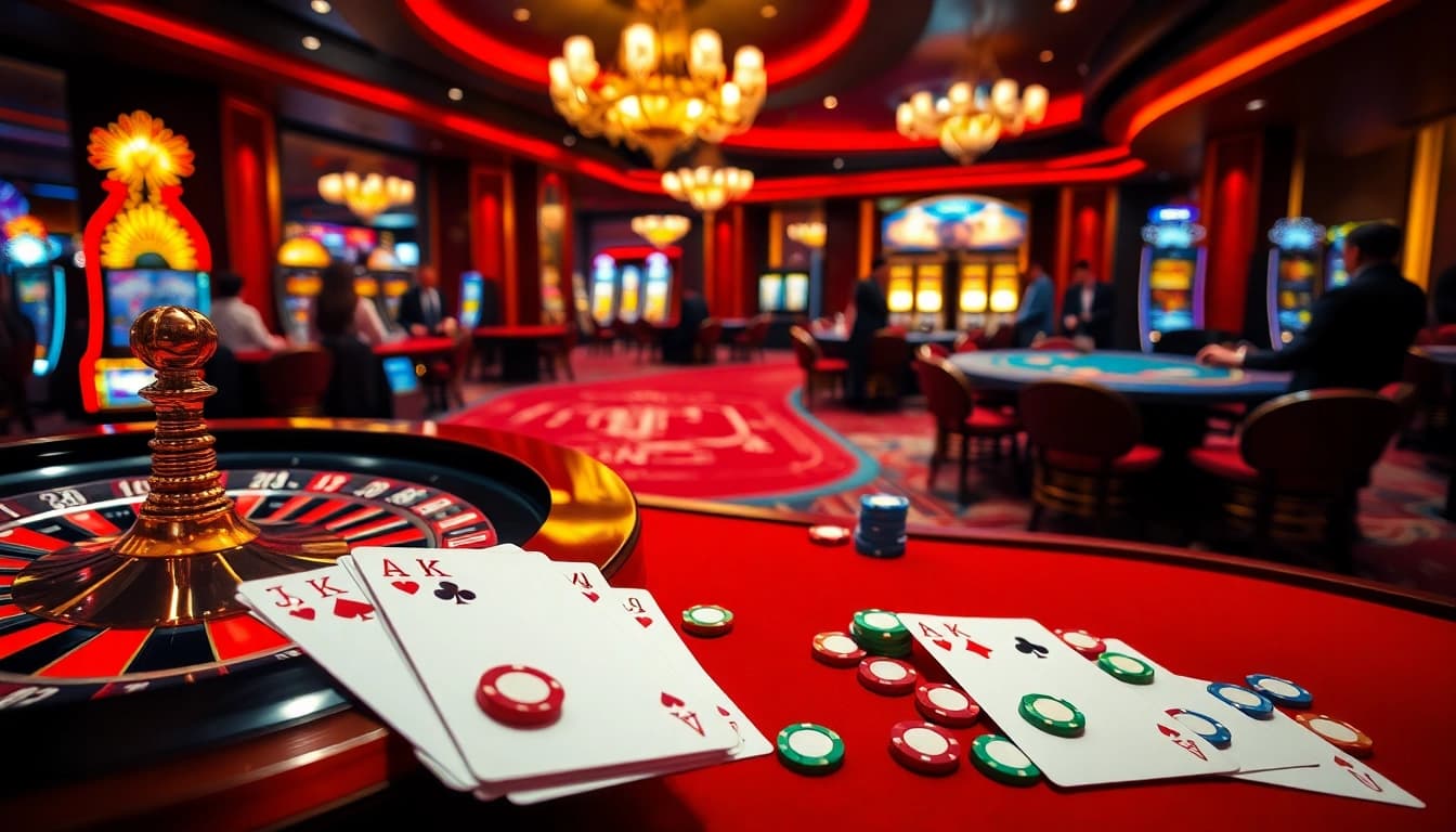 Enjoy a thrilling moment at the casino featuring TK 88 roulette wheels and vibrant poker games.