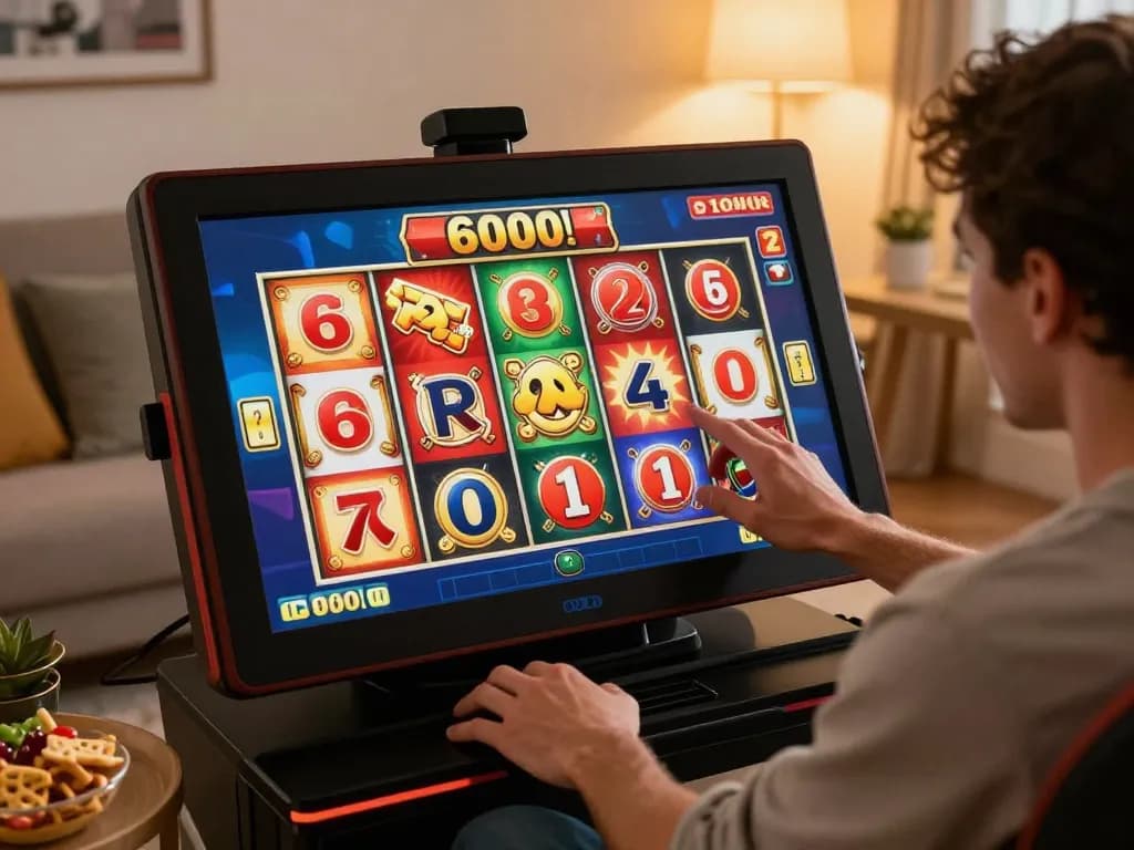 Player engaged with slot6000 game interface on a tablet, showcasing vibrant graphics and immersive gameplay.