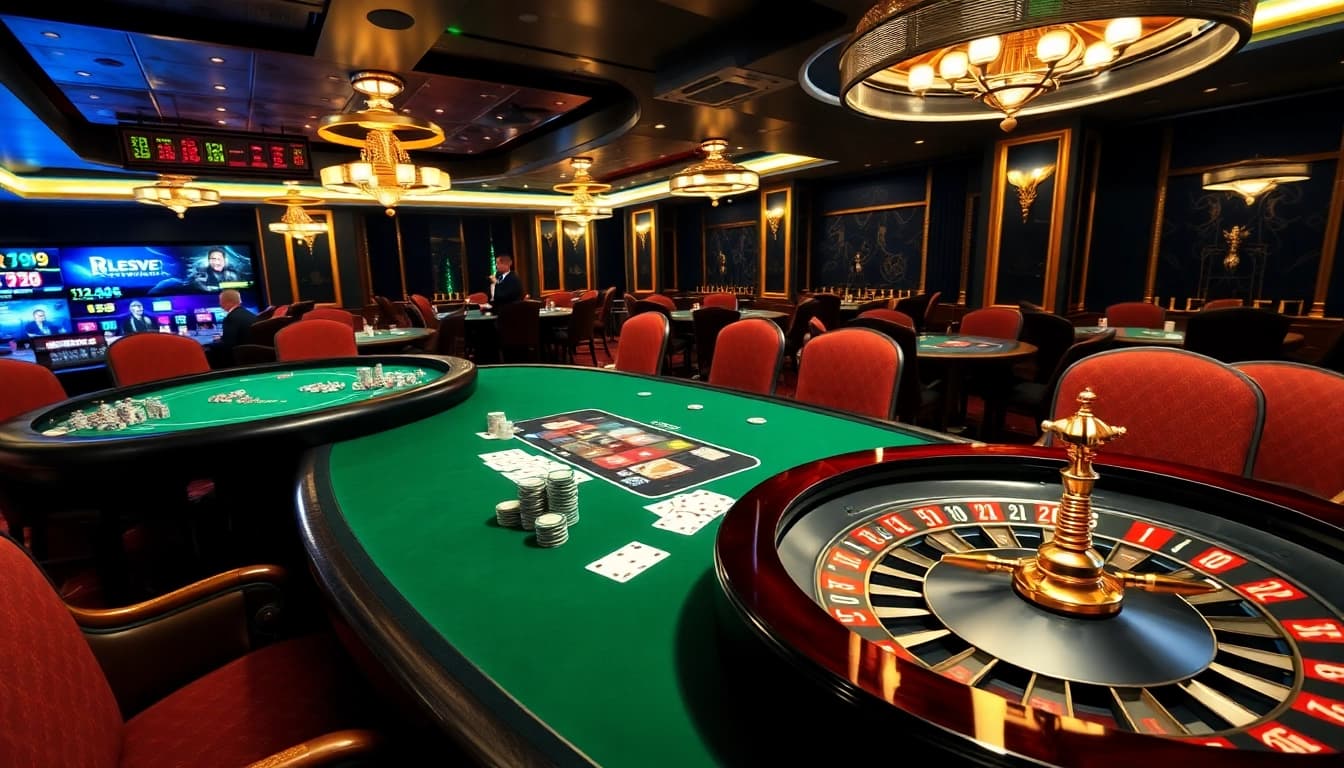 RR99 vip players engage in intense poker gameplay at luxurious casino tables.