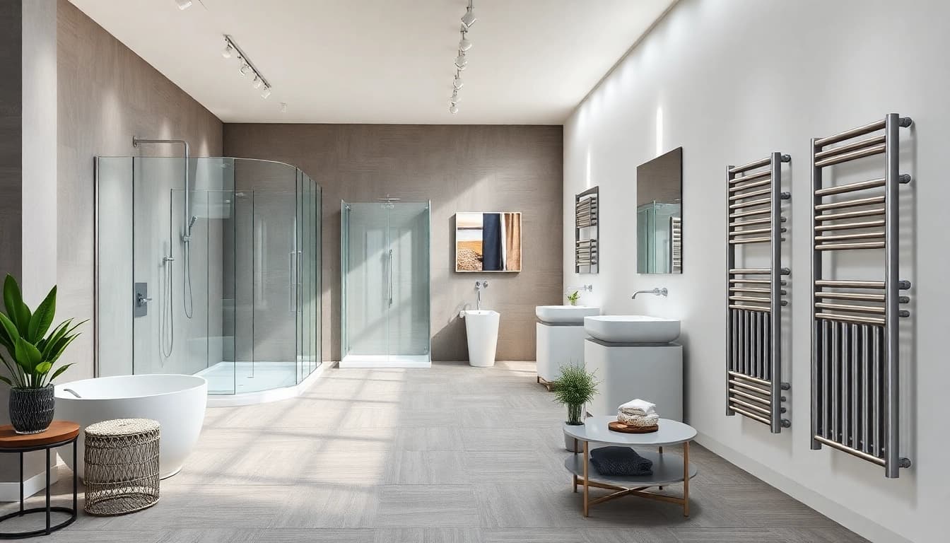 Sonni sanitär GmbH präsentiert elegante Badezimmerprodukte in einem modernen Ausstellungsraum.