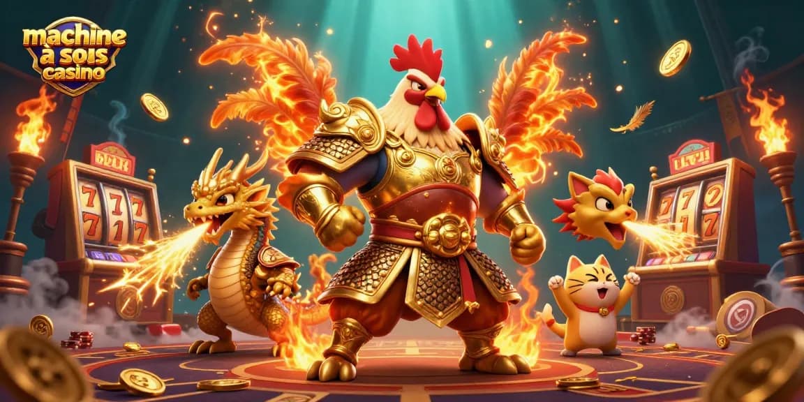 Machines à sous casino captivantes avec des dragons et des personnages fantastiques animés.