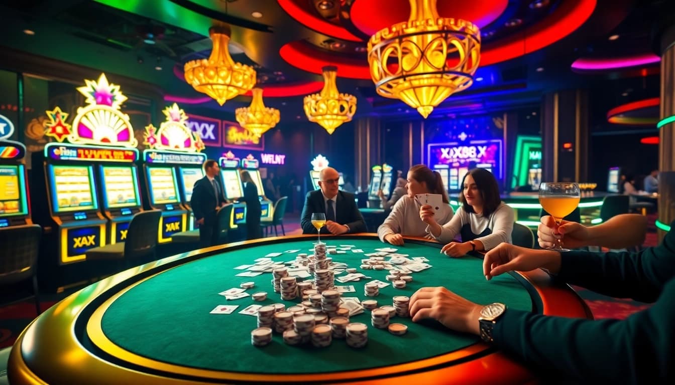 Experience the thrill of winning at XX88 casino with vibrant tables and excited players.