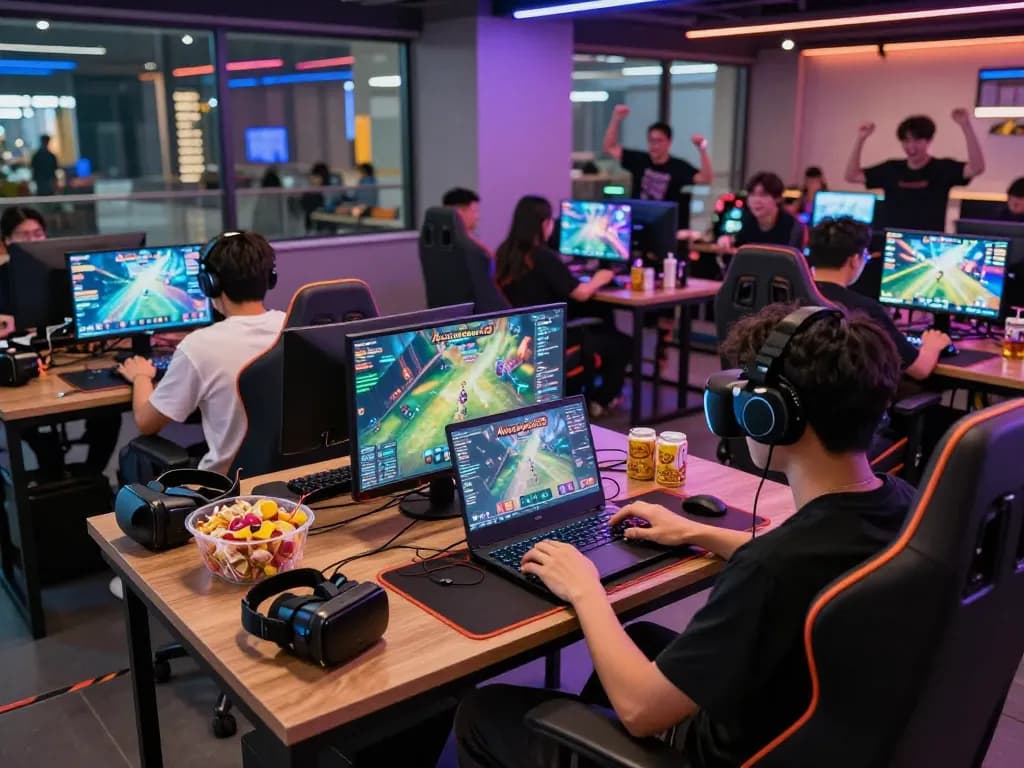 Engaged players enjoying Autowin88 online games in a vibrant gaming lounge.