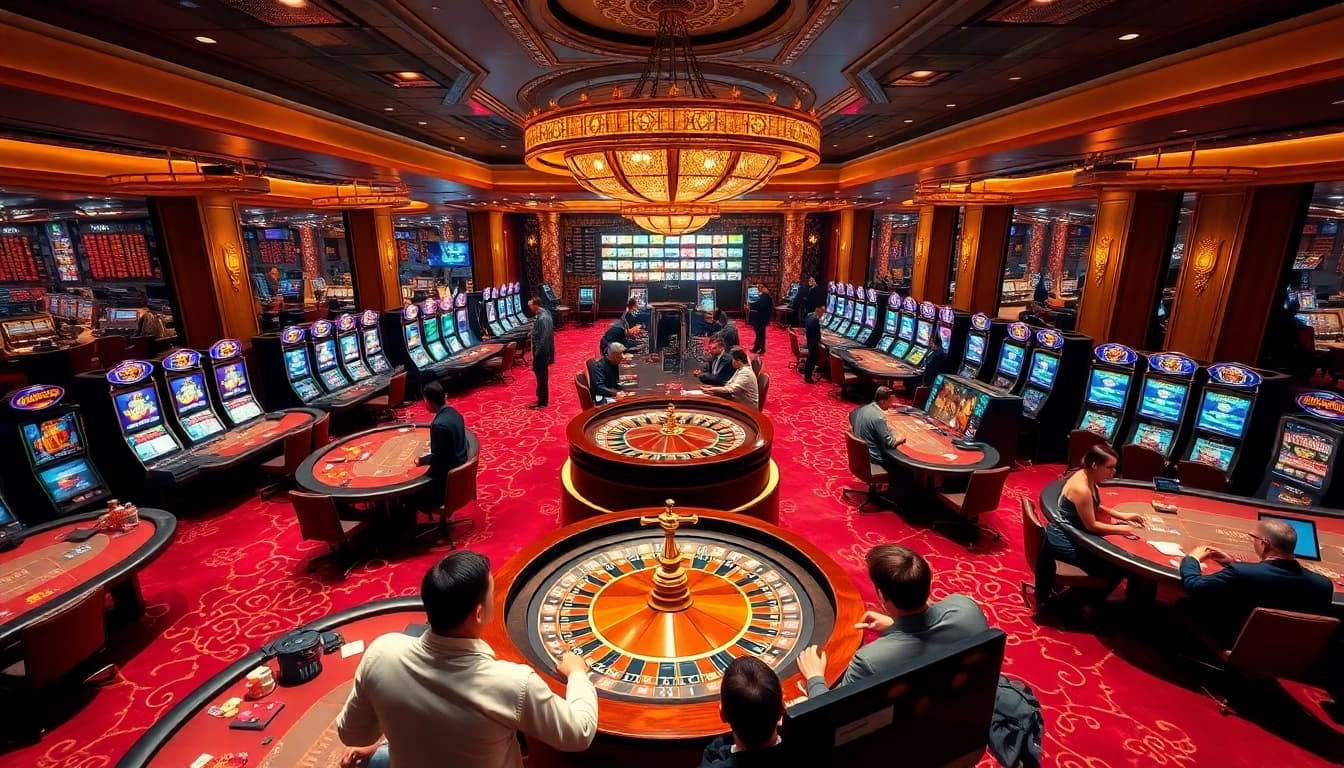 Pemain yang antusias menikmati permainan roulette yang mendebarkan di platform KIT4D, dikelilingi kemewahan.