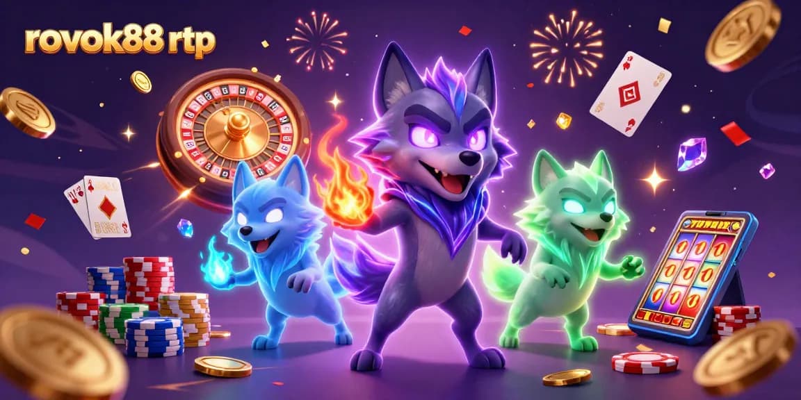Experience the excitement of rokok88 rtp with a dynamic 3D casino illustration showcasing vibrant gameplay elements.