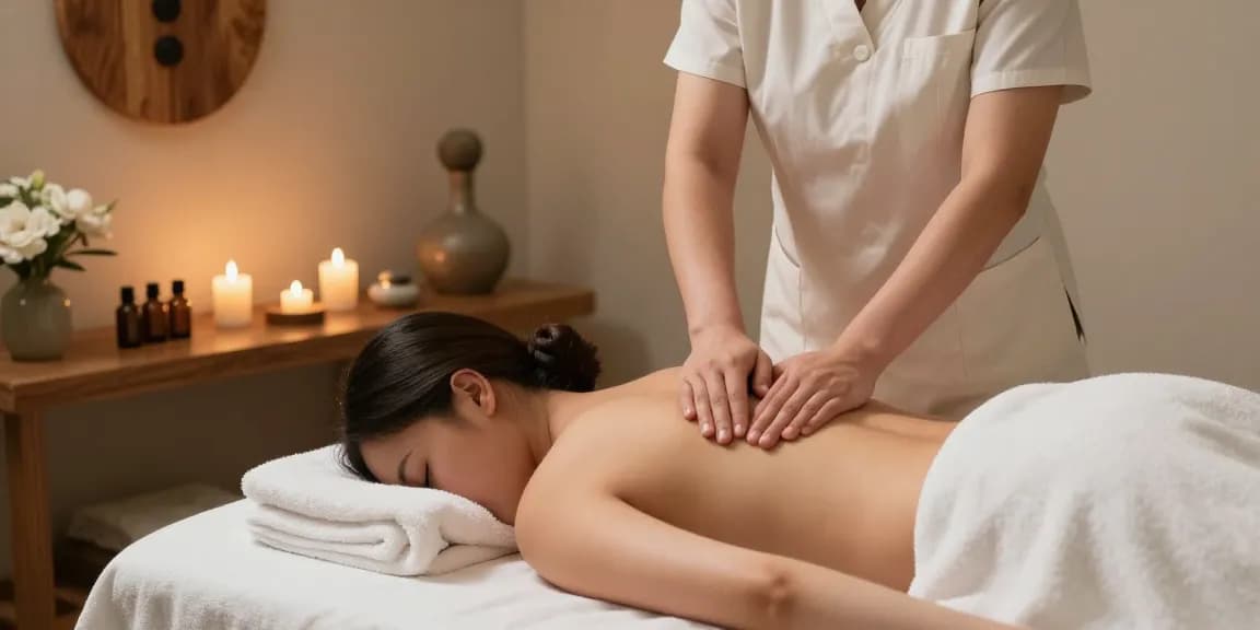 마사지 서비스를 제공하는 편안한 스파 환경의 마사지 룸