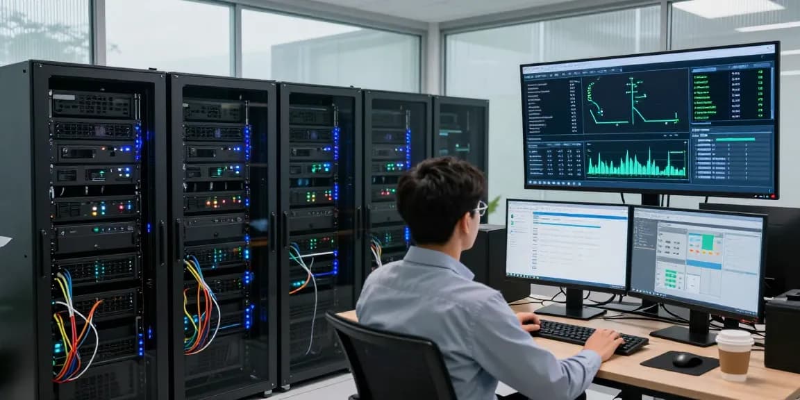 Dedicated servers in Mexico being monitored in a modern server room, showcasing advanced technology and efficient management.