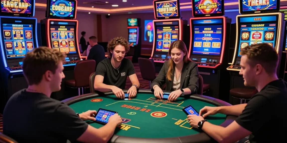 Exciting new online casinos experience with players engaging in various games and vibrant casino atmosphere.