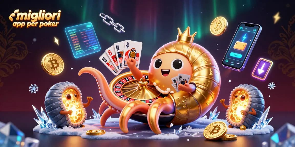 Migliori app per poker: nautilus gigante che gioca a carte con ammoniti, monete Bitcoin ed Ethereum