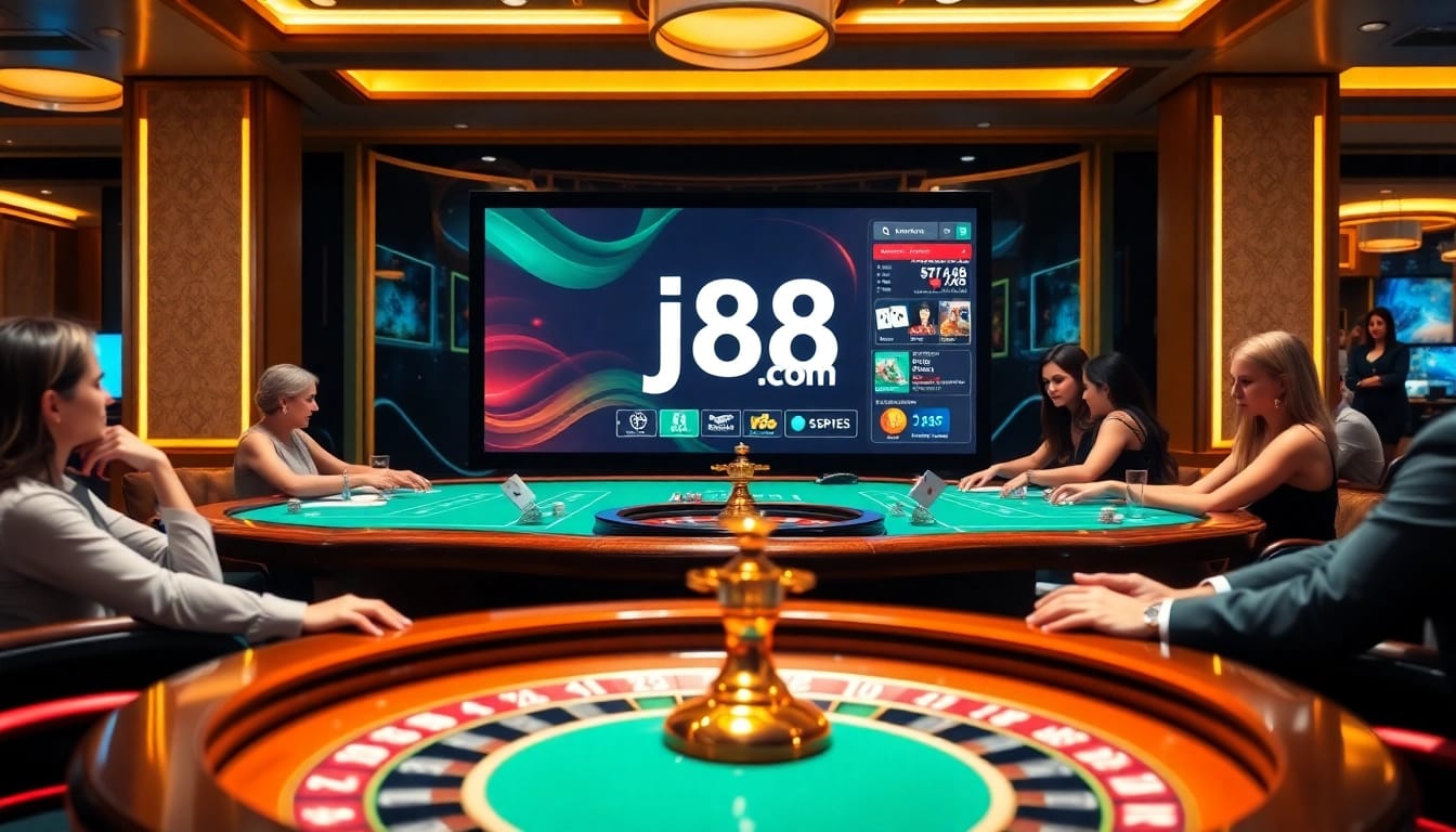 Players enjoying a thrilling game night at j88.com with poker chips and cards.