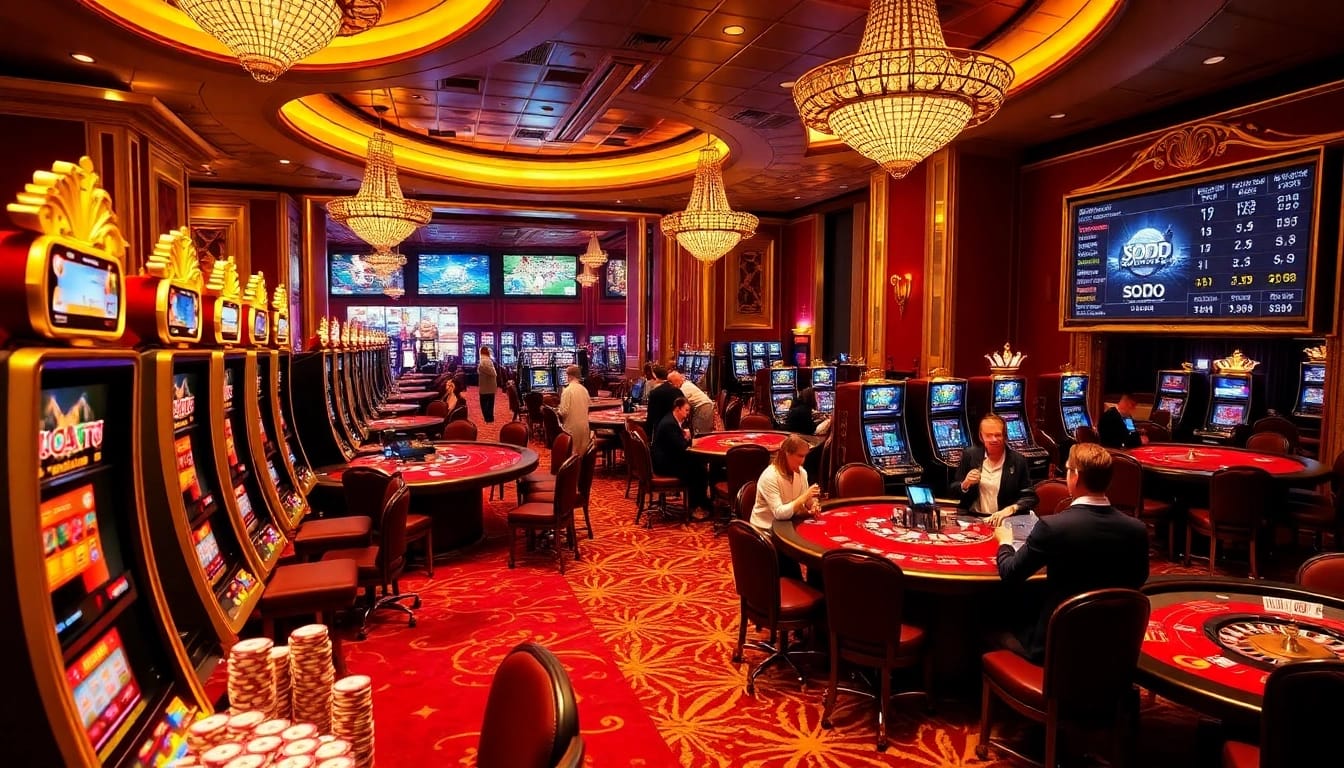 SODO Casino players celebrate wins at a vibrant table, with colorful chips and excitement in the air.