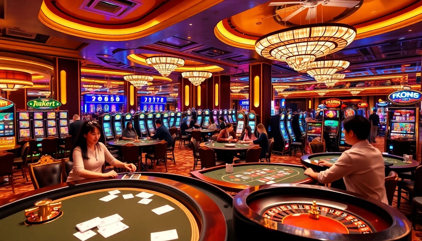 Players enjoying the thrilling experience at Trang chủ xin88 casino, engaging with various gambling games.