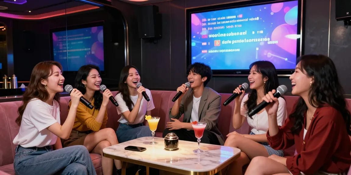 강남 가라오케에서 친구들과 함께 노래를 부르는 즐거운 순간