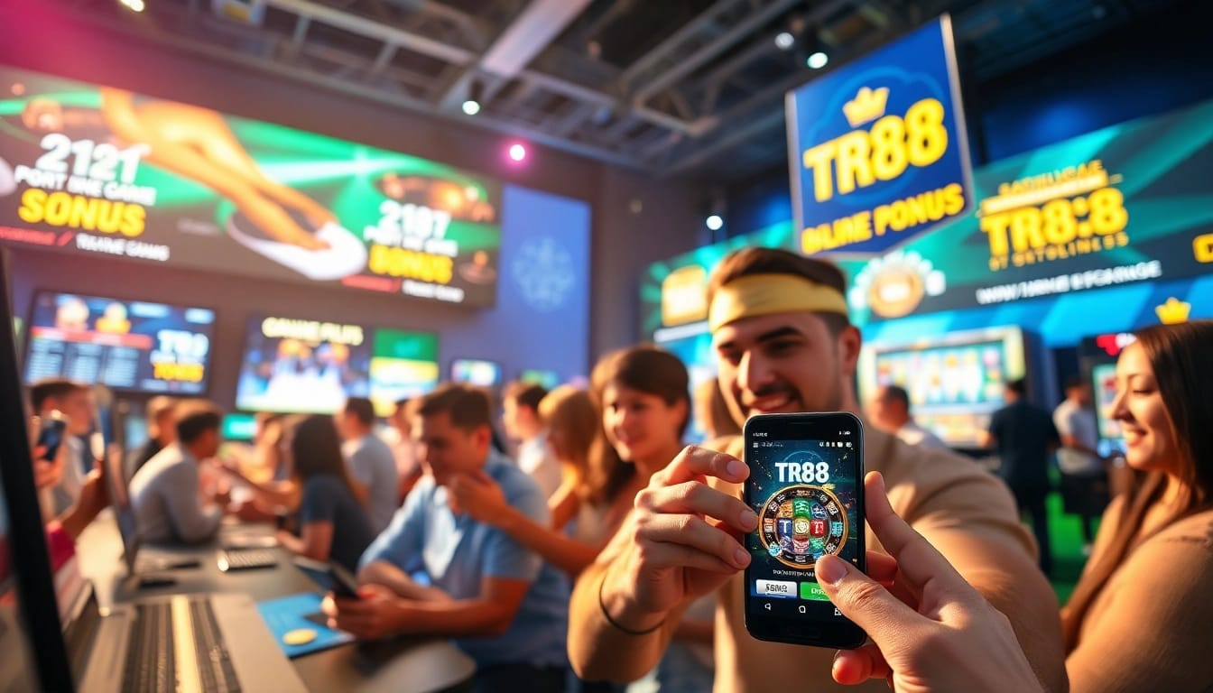Exciting online betting experience at TR88 featuring vibrant games and promotional banners.
