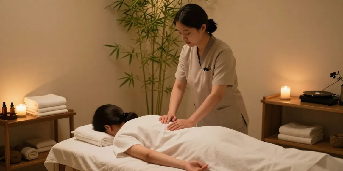 삼성동마사지 중인 전문 마사지사가 편안한 분위기에서 고객에게 힐링을 제공합니다.
