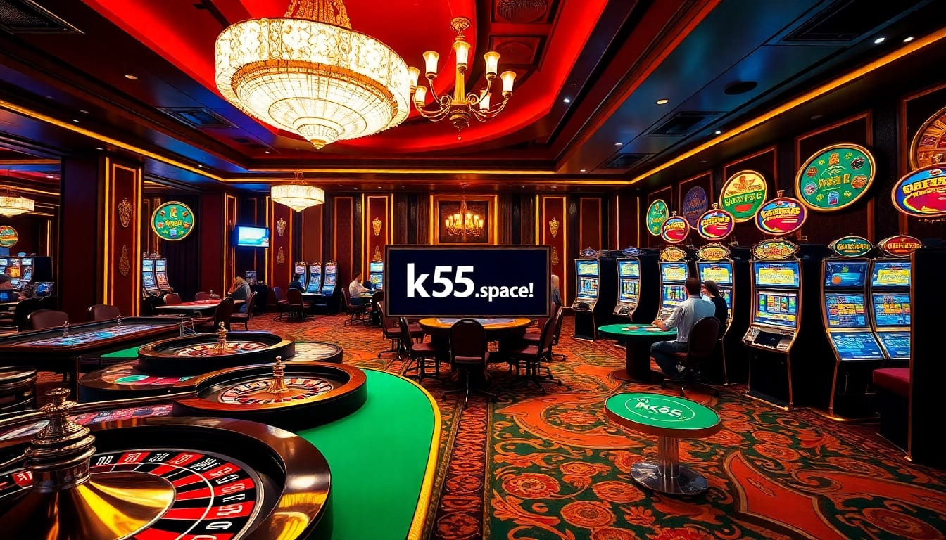 Experience thrilling gambling at a vibrant casino featuring slot machines and poker tables at https://kk55.space/.