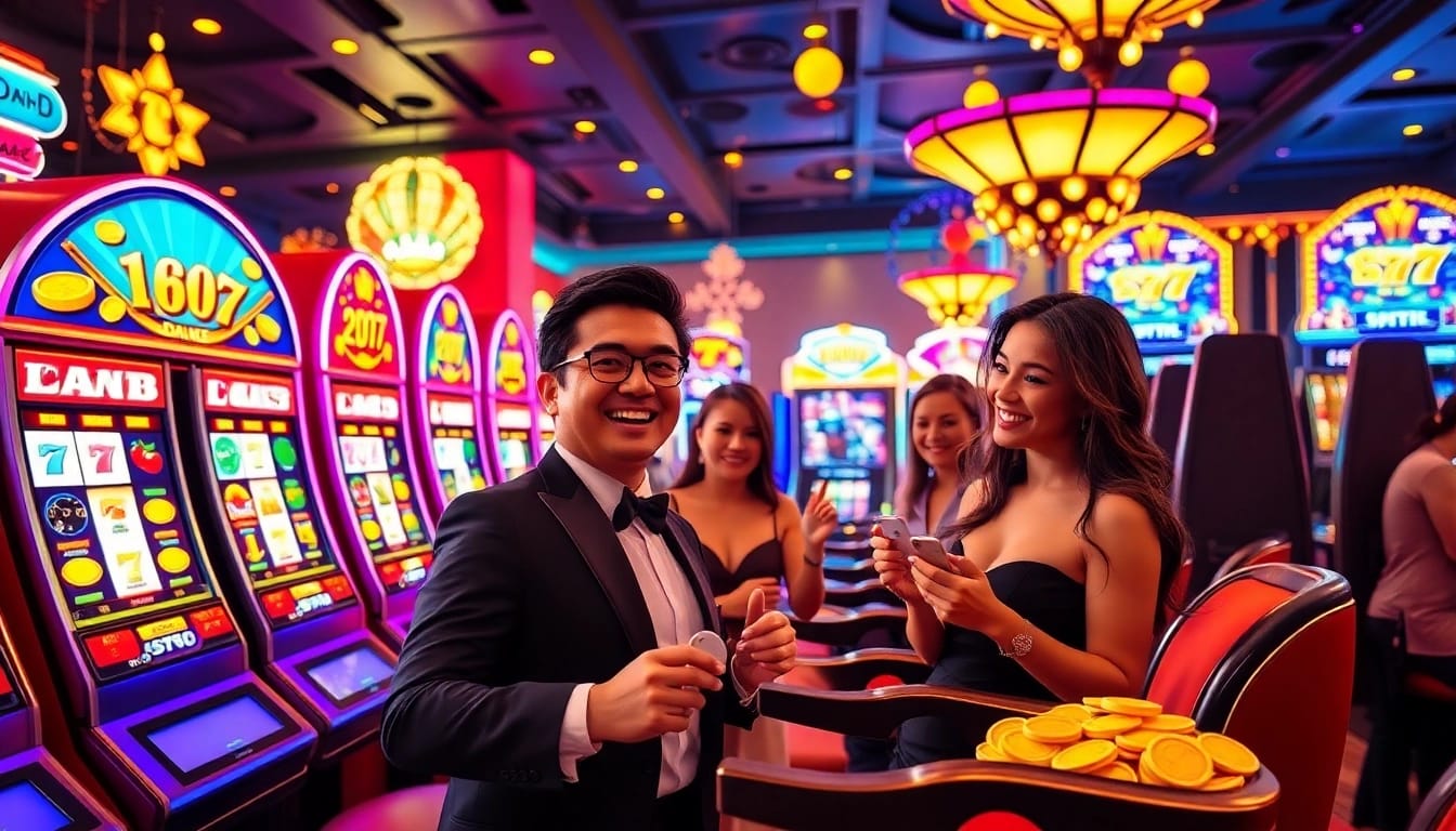 Experience the thrill of slot gacor hari ini with vibrant casino slot machines and excited players.