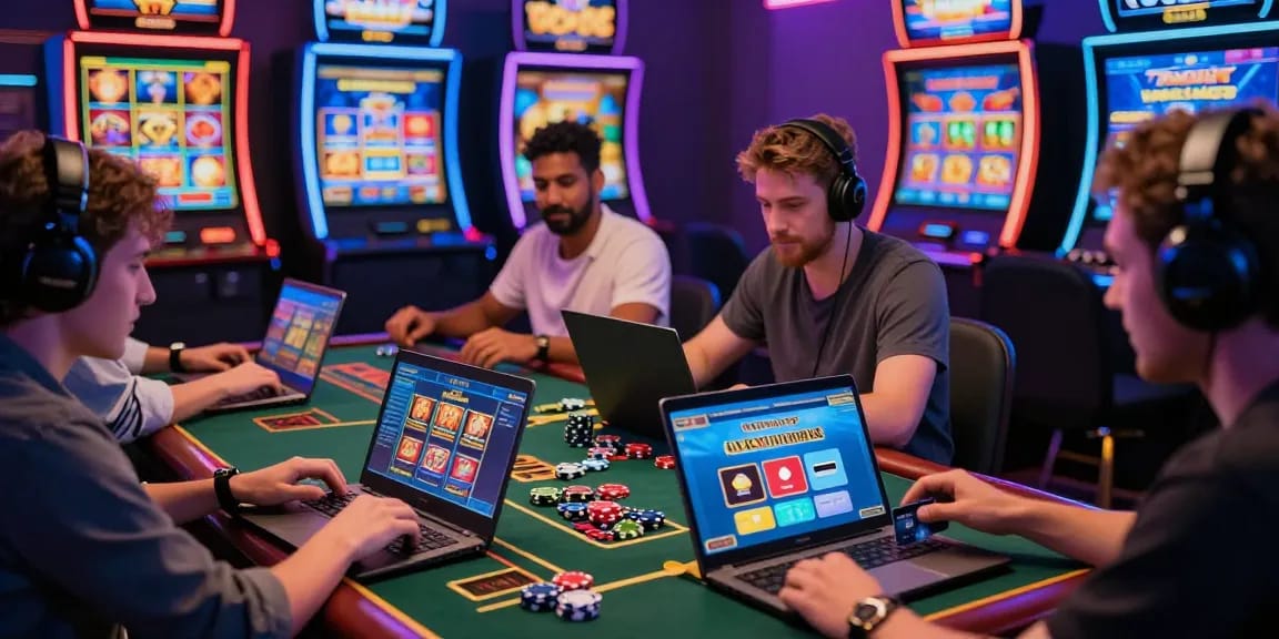Engaged players at credit card casinos enjoying exciting online gaming experiences with vibrant graphics and quick payments.