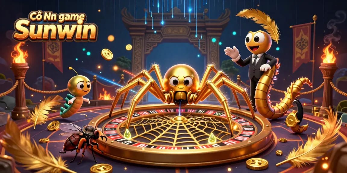 Engaging scene in Cổng game Sunwin, featuring a golden spider croupier directing bets while surrounded by gambling elements.