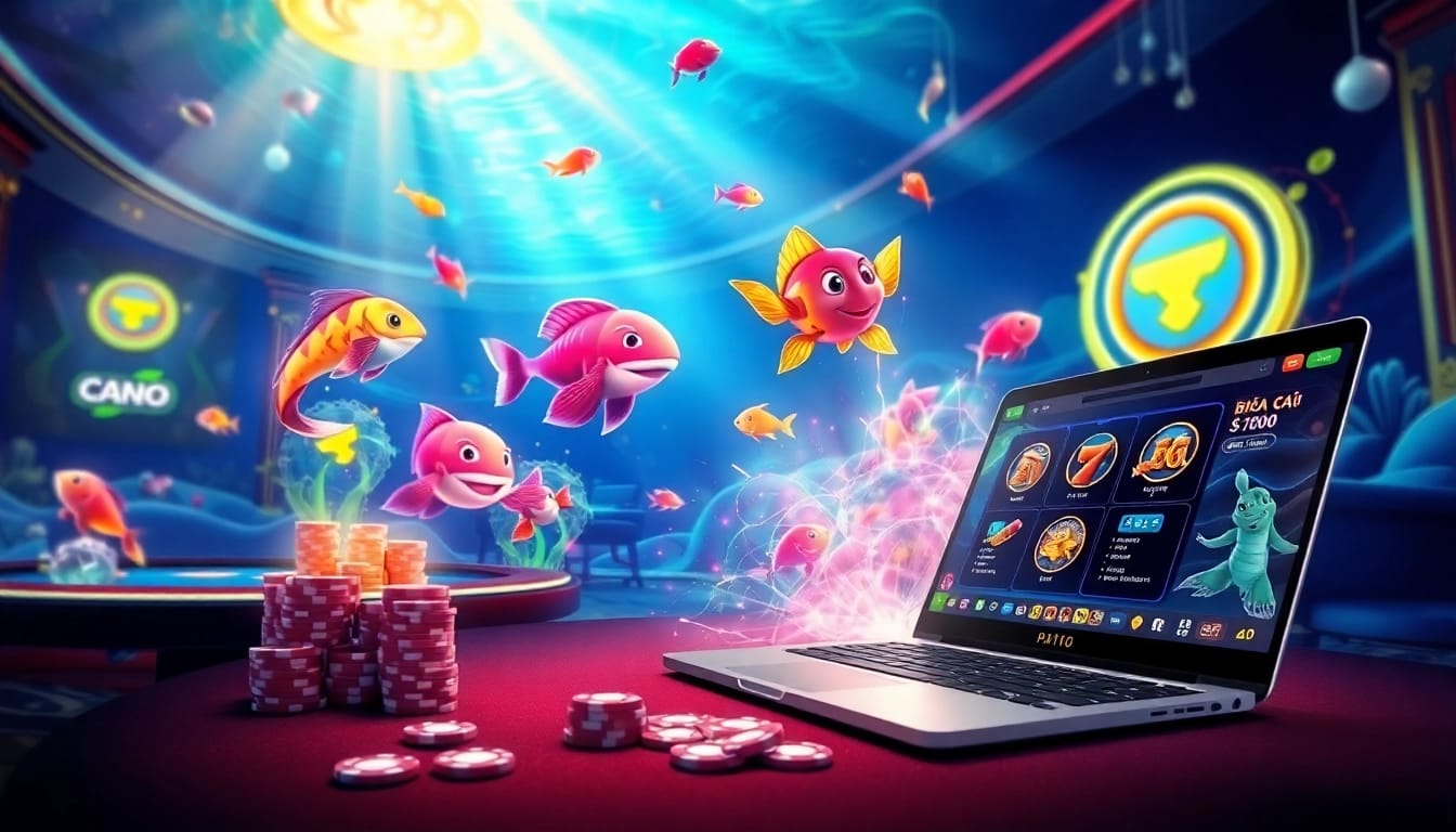 Bắn Cá Đổi Thẻ Cào game showcasing vibrant ocean graphics with rewarding fish and casino elements.