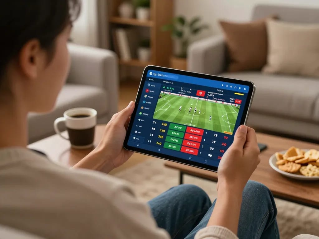 Bóng đá lu betting experience at home, capturing excitement and strategy while checking live scores.