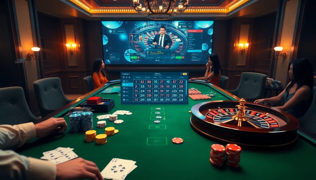 Experience the excitement of Tool xổ số siêu tốc at a vibrant casino table full of cards and chips.