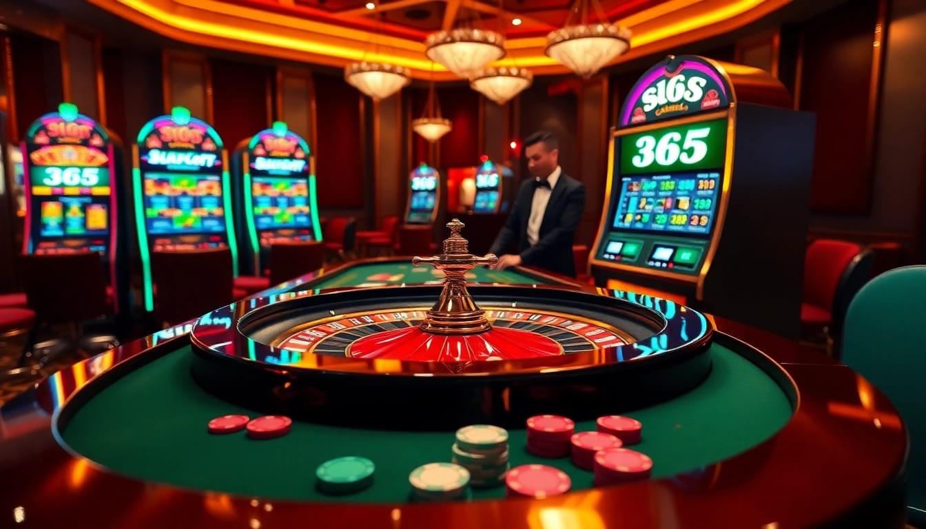 Experience the thrill of the 365 slot at a luxurious casino table with vibrant chips and a professional dealer.