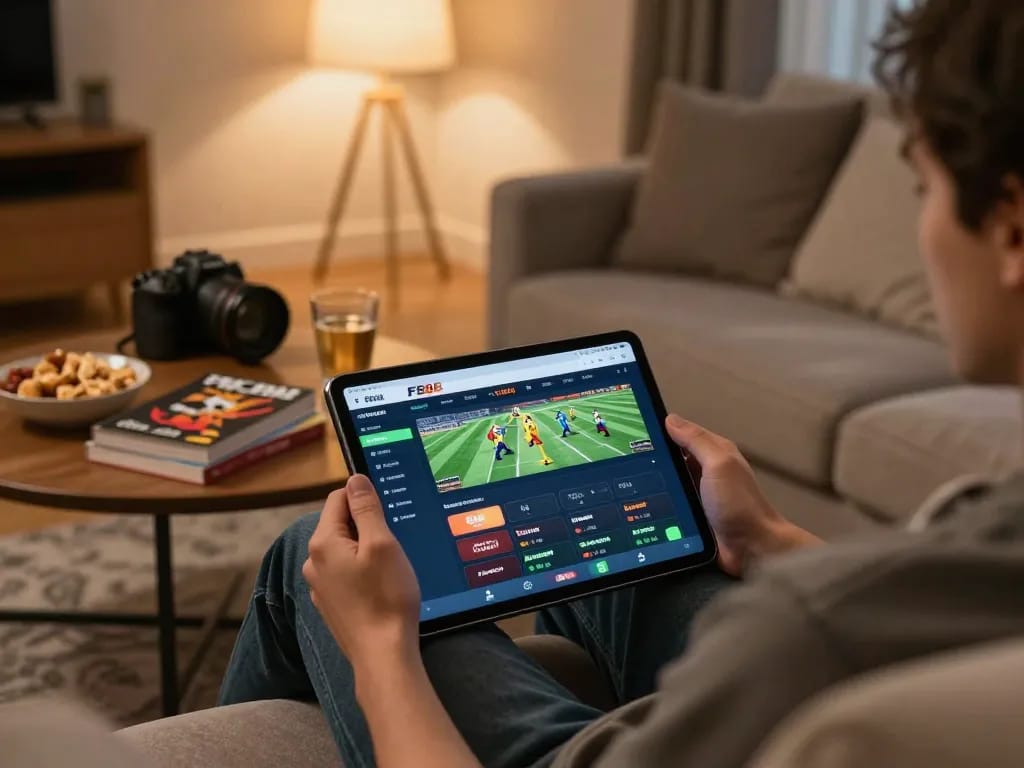 Engaging with the FB88 app during a cozy home gaming session on Trang Chủ FB88